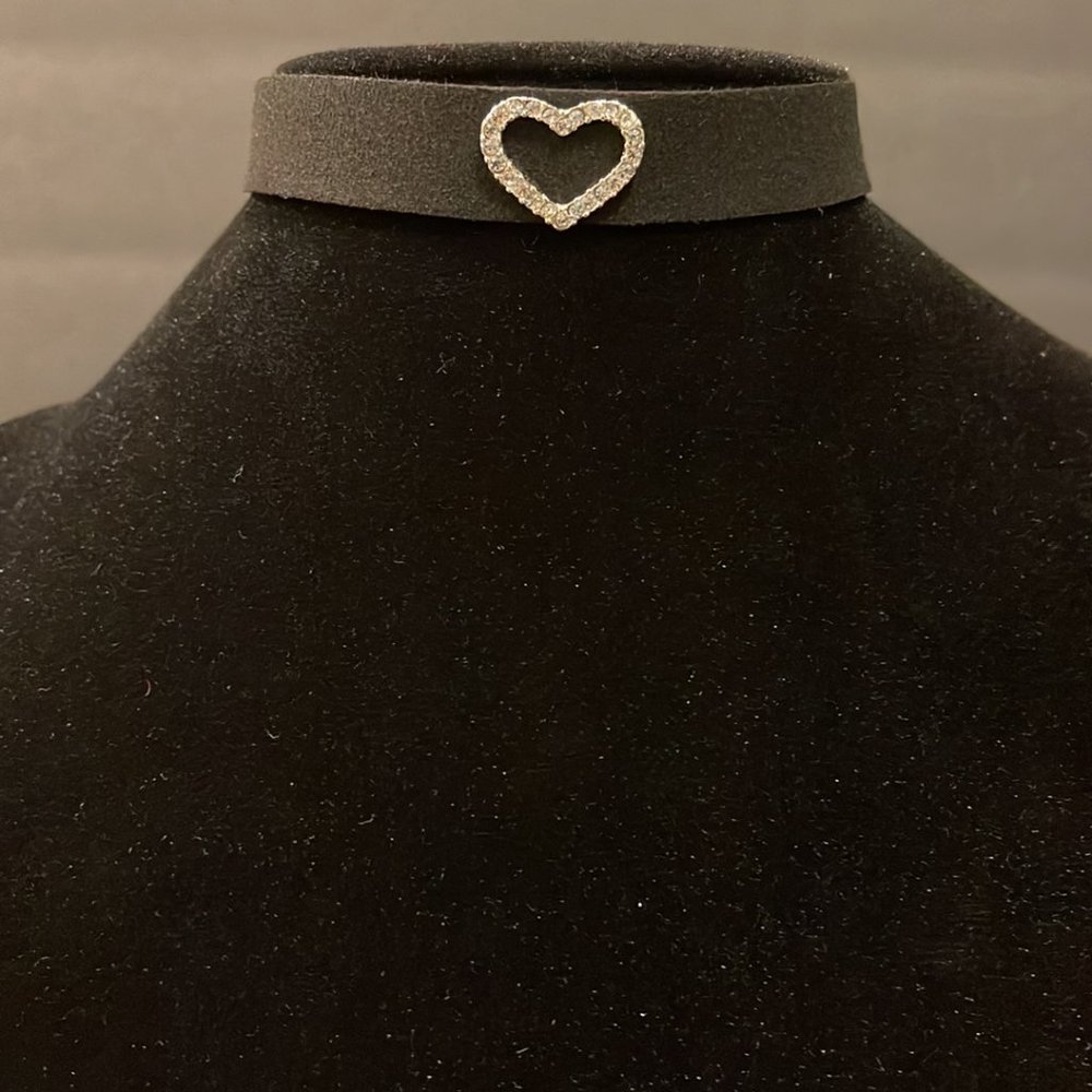 Black & Silver Choker with Heart Diamond